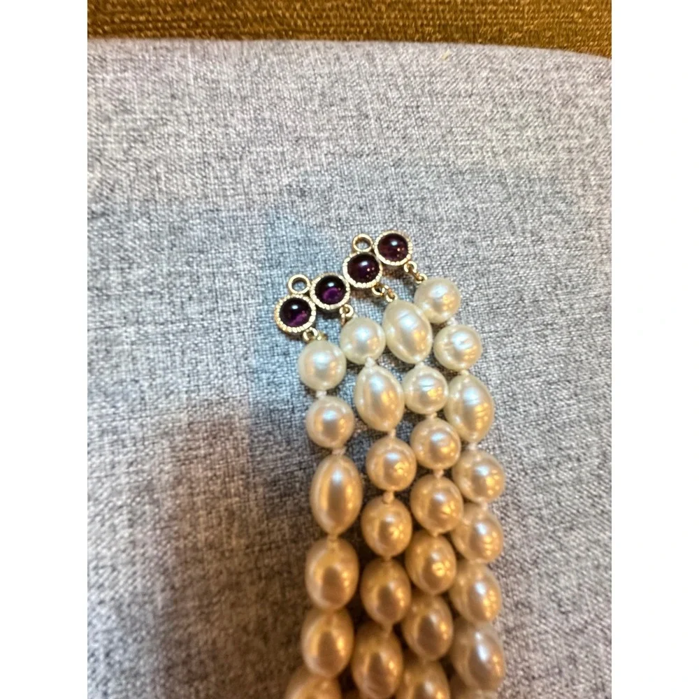 Chanel 05P Vintage Gripoix Camelia Glass Flower Four Strand Pearl Necklace